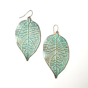 NEW Turquoise and Gold Leaf Earrings